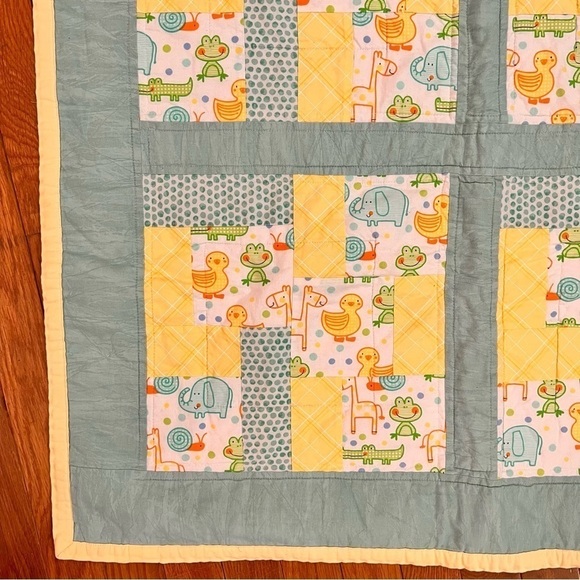 Yellow and teal baby duck with friends quilt - Picture 2 of 6